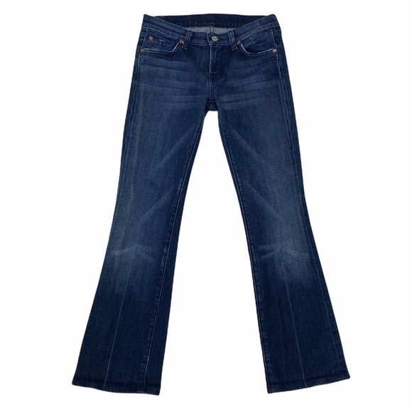 7fam 7 For All Mankind Faded Dark Wash Blue Denim Boot Cut Jeans - Picture 1 of 11
